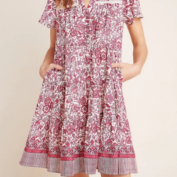 Anthropologie Dresses & Skirts - Anthropologie Georgina floral maroon cream dress flowy midi womens small